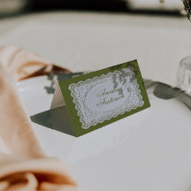 Antike Oliven-grüne Spitzen-Hochzeitsplatzkarten