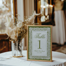 Antike Olivgrüne Spitzen-Hochzeitstisch-Nummer