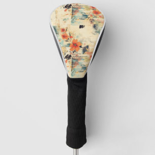 Antike Orange Blaue Blumenephémère Golf Headcover
