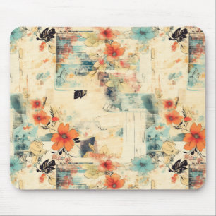 Antike Orange Blaue Florale Ephemera Mousepad
