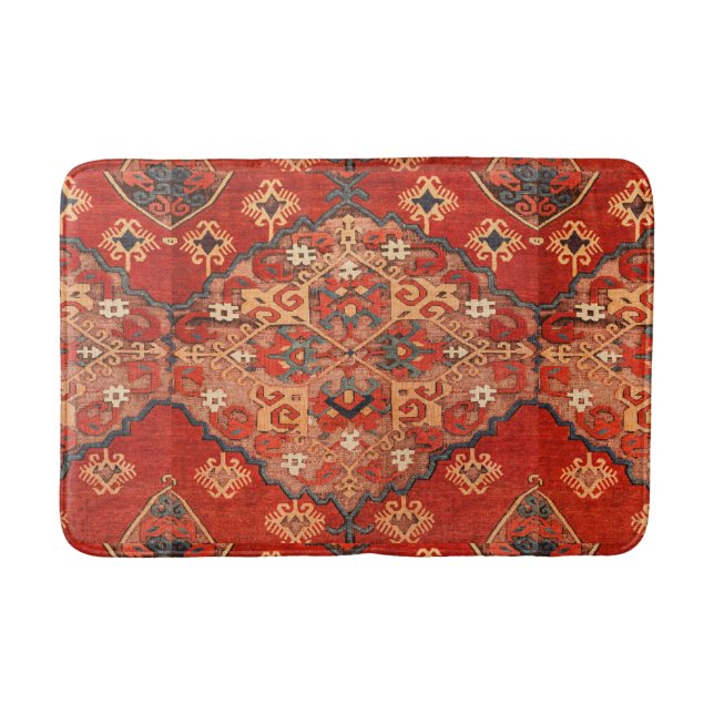 Antike Orientalisch Rote Orange Dhurrie Kilim Rug Badematte (Vorderseite)
