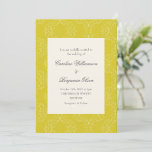 Antike Ornament Damast Gelb Elegante Hochzeit Einladung