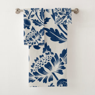 Antike ornamentale Floral weiß auf navy Badhandtuch Set