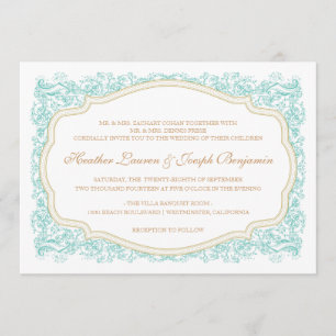 Antike Ornate Blaue & Goldene Hochzeitseinladung Einladung