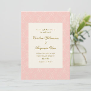 Antike Ornate Damast Rosa Elegante Hochzeit Einladung