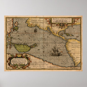 Antike Ortelius Karte des Pazifiks Poster
