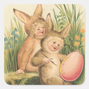 Antike Osterfeier-Kunstbriefmarke Quadratischer Aufkleber
