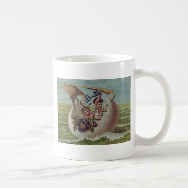 Antike Osterkarte Segeleier Kinder Kaffeetasse (Rechts)