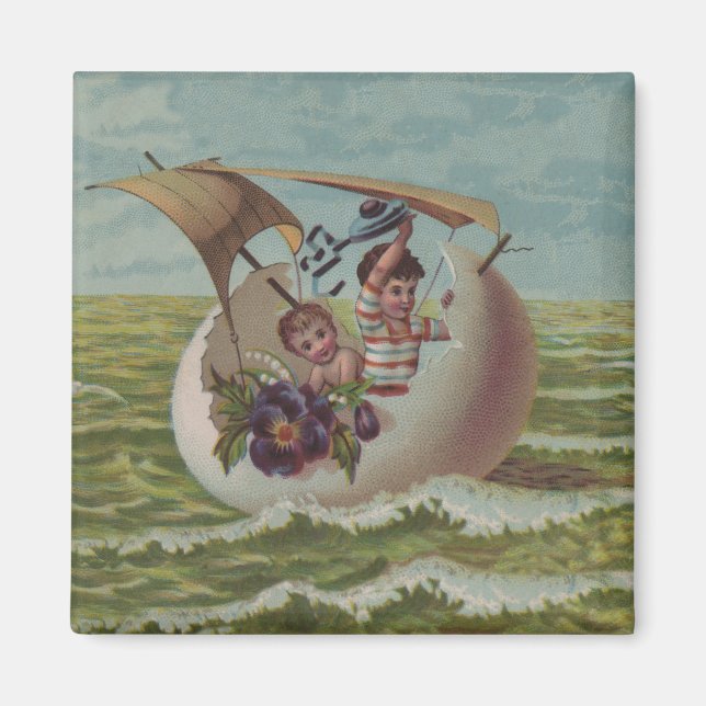 Antike Osterkarte Segeleier Kinder Magnet (Vorne)