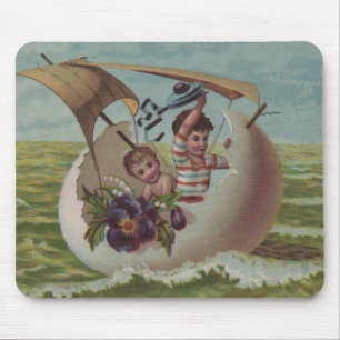 Antike Osterkarte Segelndes Ei Kinder Mousepad