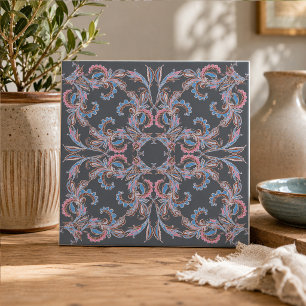 Antike Paisley-Keramikfliese in Schieferblau und R Fliese
