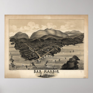 Antike panoramische Karte Bar-Hafen-Maines 1886 Poster