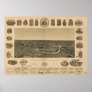 Antike panoramische Karte Dallas Texas 1892 Poster