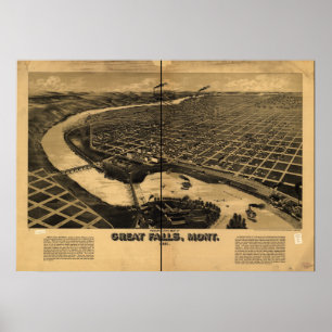 Antike panoramische Karte Great Fallss Montana Poster
