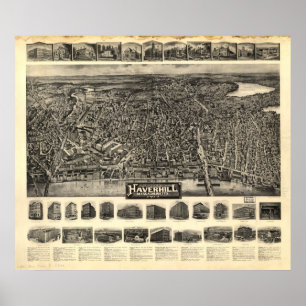 Antike panoramische Karte Haverhill Mass. 1914 Poster