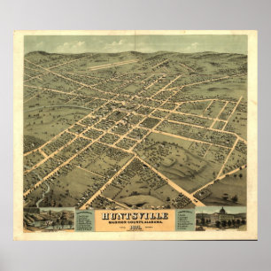 Antike panoramische Karte Huntsvilles Alabama 1871 Poster