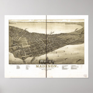 Antike panoramische Karte Madison WI 1885 Poster