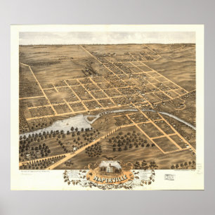 Antike panoramische Karte Naperville Illinois 1869 Poster