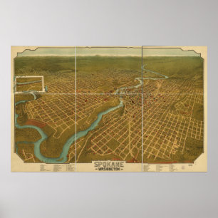 Antike panoramische Karte Spokanes Washington 1905 Poster