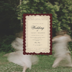 Antike Papier-Spitze-Burgunder-Hochzeit Einladung