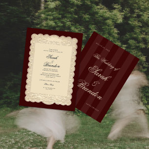 Antike Papier-Spitze Burgunder-Hochzeitseinladung Einladung