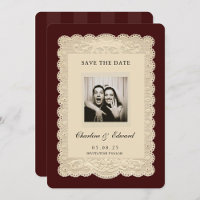 Antike Papier-Spitze Burgunder Rot Hochzeitsankünd