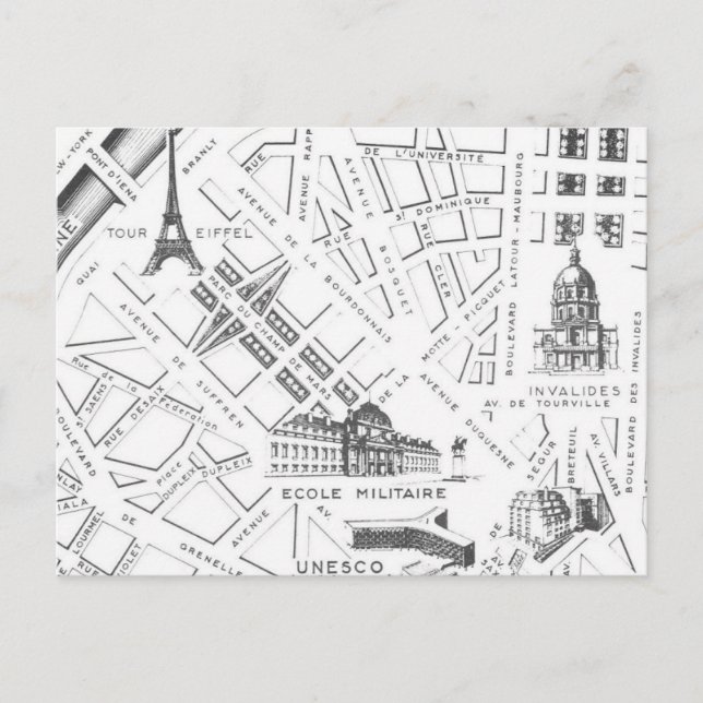 Antike Paris Karte B&W Postkarte (Vorderseite)