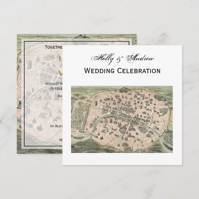 Antike Paris Karte, DIY BG SQ Hochzeit Einladung (Vorne/Hinten)