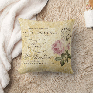 Antike Pariser Postkarte mit rosa Rosen Kissen