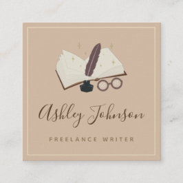 Antike Pastel Brown Buch Freelance Schriftsteller  Quadratische Visitenkarte