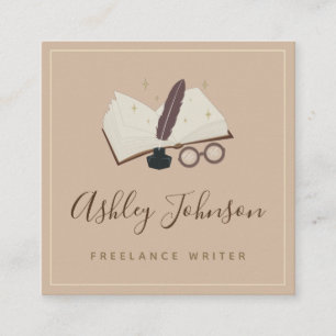 Antike Pastel Brown Buch Freelance Schriftsteller  Quadratische Visitenkarte