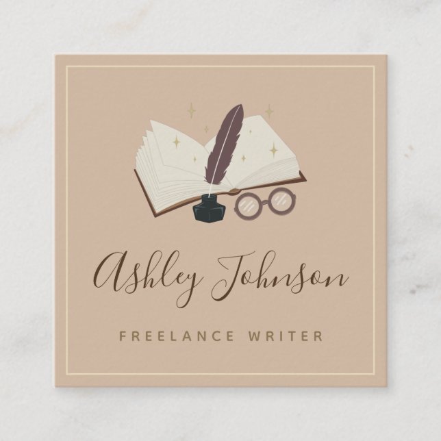Antike Pastel Brown Buch Freelance Schriftsteller  Quadratische Visitenkarte (Vorderseite)