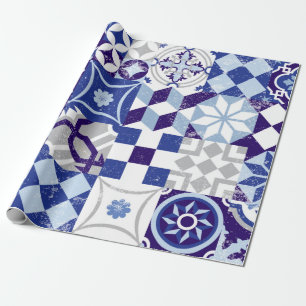 Antike Patchwork-Hintergrund mit traditionellem Bl Geschenkpapier