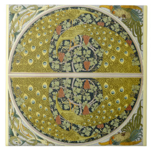 Antike Pfauen-Art Nouveau Smaragdgrün Floral Fliese
