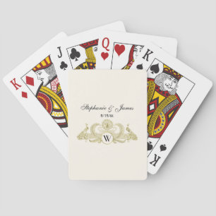 Antike Pfauen mit Monogramm - Gold Elfenbein Spielkarten
