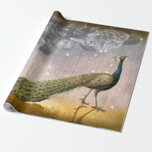 Antike Pfauen- und Rosen-Decoupage Geschenkpapier