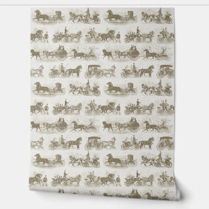 Antike Pferdekutschen Golden Beige Muster Tapete