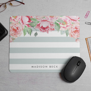 Antike Pfingstrose & Salbei Streifen Mousepad