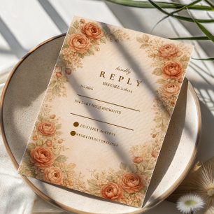 Antike Pfirsich-Rosen-Blumenhochzeit RSVP Karte