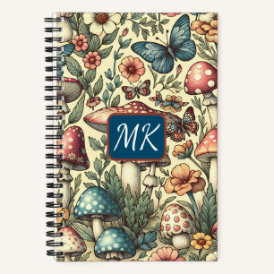 Antike Pilze, Schmetterlinge und Blumen Notizbuch