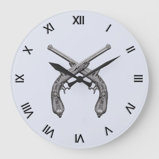 Antike Pistols with Black Numerals Große Wanduhr (Vorderseite)