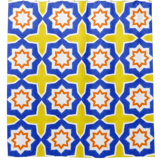 Antike portugiesische Fliesen. Blauer und gelber A Duschvorhang (Vorderseite)