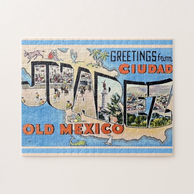 Antike Postkarte aus Juarez, Mexiko (Horizontal)