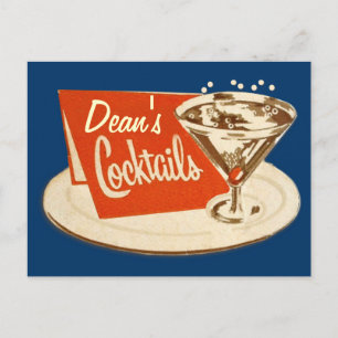Antike Postkarte - Martini-Glas Cocktails