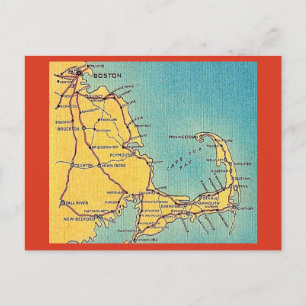 Antike Postkarte mit Karte von Boston Cape Cod