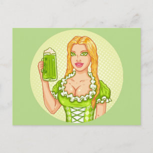 Antike Postkarte mit Mädchen und Bier