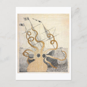 Antike Postkarte mit Meeresmonster Oktopus