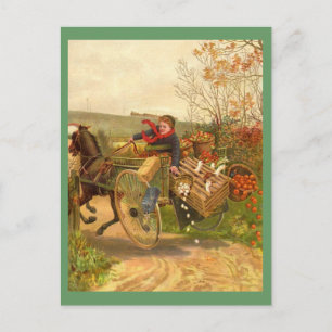 Antike Postkarte mit Pferdewagen
