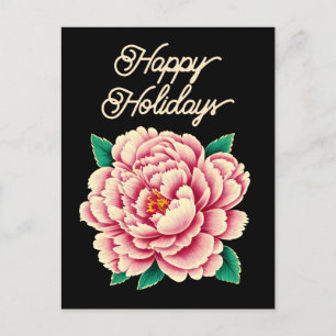 Antike Postkarte mit rosa Pfingstrose und schwarze