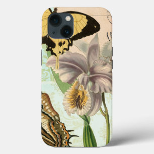 Antike Postkarte mit Schmetterlingen und Blumen iPhone Hülle